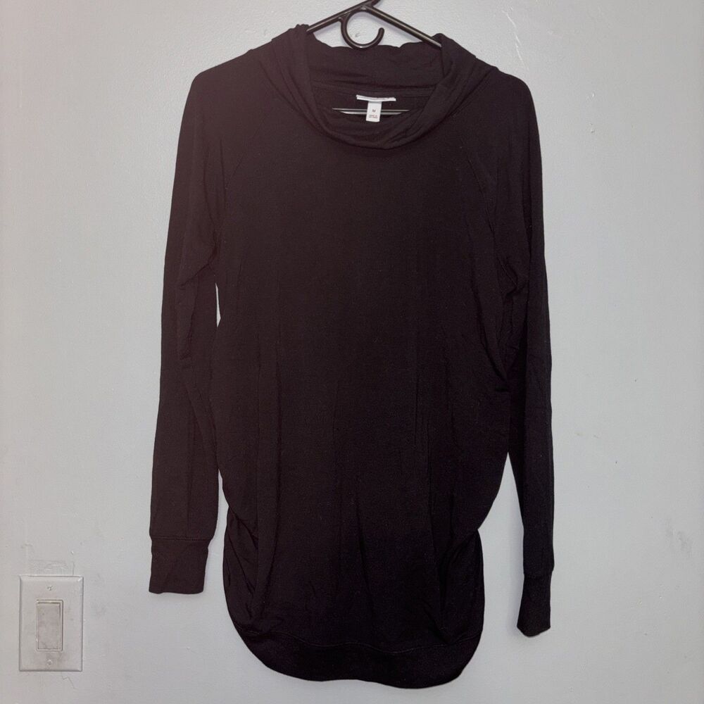 Ingrid & Isabel Maternity Long Sleeve Shirt Womens Size M Black Ruched Soft .